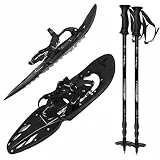 ALPIDEX Schneeschuhe 29 INCH Schuhgröße 38-46 bis 140 kg Steighilfe Tragetasche optional Stöcke, Farbe:Black mit Stöcken