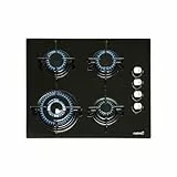 CATA Gaskochfeld CIB 6031 BK – 59 cm Glas-Gasherd, 4 Kochzonen, Dreifach-Kronenbrenner 3,5 kW, Sicherheitsventile, elektrische Zündung, Butangas, Schwarzglas