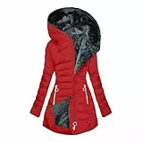EMATOP Winterjacke Damen Warm Gefüttert Steppjacke Lang Elegant Wintermantel Langarm Einfarbig Winterparka Mantel mit Kapuze Jacke Winter Bequem Daunenjacke Full Zip Outdoorjacke Fleecejacke