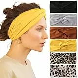 TANGJJY 6 Stück Stirnbänder für Damen, Elastische Weiche Haarbänder, Leopardenmuster und Einfarbiges Stirnband, Knoten Verdrehtes Headbands, Kopfband Damen, für Yoga, Sport, Alltag, Mehrfarbig