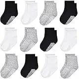 GRPSKCOS Rutschfeste Socken Kinder 12 Paar Stoppersocken Kinder ABS Socken Kinder Antirutschsocken für Jungen Mädchen(#2 Weiß/Grau/Schwarz-12 Paar,7-10 Jahre)