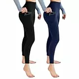 Leafigure 2er Pack Sport Leggings Damen High Waist Sporthose Damen Mit Taschen Gym Leggings Blickdicht für Sport Yoga Schwarze/Navyblau LXL