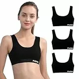 INNERSY BH Teenager Mädchen Baumwoll Bustier ohne Bügel Schwarz Büstenhalte Unterwäsche 3er Pack (M, 3 Schwarz)