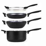 Russell Hobbs RH01840 4-teiliges stapelbares, antihaftbeschichtetes Pfannen- und Topfset, induktionsgeeignet, einfache Reinigung, platzsparendes Design