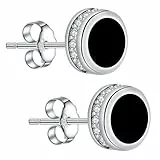 Micory Schwarz Ohrringe Silber 925 Damen Hypoallergen Runde Ohrstecker mit Zirkonia,Schmuck Geschenke für Herren Damen