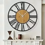 HAITANG 50 cm runde Holz-Wanduhr schwarz für Wohnzimmer-Dekoration, Vintage-Stil, römische Ziffern, geräuschlos, Nicht tickend, Hängeuhren für Zuhause, Garten, Büro, Café, Zimmerdekoration