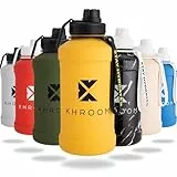Khroom Edelstahl Trinkflasche 1,3L & 2,2L – Kohlensäure geeignet, auslaufsicher, spülmaschinenfest, einwandig, BPA-frei | Metall Outdoorflasche | 1 Liter Wasserflasche | Sportflasche Gelb