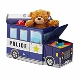 Relaxdays Sitzbox Kinder, Staubox mit Deckel, Spielzeug, faltbar, Polizei, Stauraum, Jungen & Mädchen, 50 l, dunkelblau, Gelb, Police