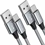 Baiwwa 2-Stück USB C Kabel 1m, Ladekabel USB C auf USB 3A Schnellladung Nylon USB C Schnellladekabel für iPhone 15, Samsung Galaxy S24 S23 S22 S21 S20 Plus, A15 A14 A55 A54 - Grau
