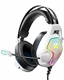 Ozeino Gaming-Headset für PS4 PS5 PC Xbox One Switch, Over-Ear-Kopfhörer mit Surround-Sound, geräuschunterdrückendes Mikrofon, Federungs-Kopfband, Weiß