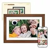 Frameo Digitaler Bilderrahmen WLAN 10.1 Zoll Walnussholz Elektronischer Bilderrahmen mit 32GB, 1280 * 800 HD IPS Touchscreen, Fotos/Videos Teilen über Frameo APP, Geschenk für Männer und Frauen