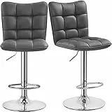 Yaheetech 2er Set Barhocker Barstühle 360°Drehbar Küchenstühle mit Rückenlehne und Fußstütze, Barstuhl PU-Kunstleder Sitzhöhe 62,5 cm - 83 cm für die Küche/Bar/Salon, Höhenverstellbar Grau