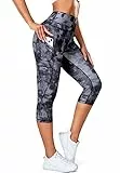 STARBILD Damen Leggings 3/4 mit Taschen, Capri Blickdicht Yogahose High Waist, Sport Hosen Workout Gymnastik, K9900-mit Taschen-Batikdruck XL