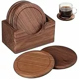 Cabilock 6er Set Untersetzer Aus Schwarzem Walnussholz, Runde Holzuntersetzer, HitzebestäNdige GeträNkeuntersetzer FüR Zuhause, Café Und Restaurant, 10.8 X 7 X 10 cm
