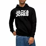 Herren Jack & Jones Corp Logo Sweat Hood Classic Kapuzen Sweatshirt Basic Sweater, Farben:Schwarz, Größe Pullover:L