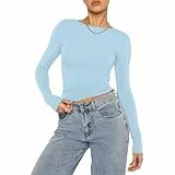 Damen Crop Tops Rundhals Slim Fit Top T-Shirt Lässige Streetwear(Sky Blue+1a,M)