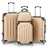 LEADZM Kofferset 4 teilig, Reisekoffer Set mit Kosmetikkoffer und Eckenschutz, Koffer Set Hartschalen-Trolley aus ABS mit Teleskopgriff, Handgepäck (Champagnergold)
