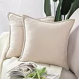 Madizz 2er Set kurzen Chenille Zierkissenbezüge weicher dekorativer Kissenbezug für Sofa, Schlafzimmer Kissenhülle Beige 65x65 cm Quadrat