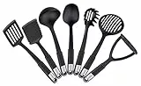 FACKELMANN Küchenhelfer-Set Sense, Kochbesteck aus hochwertigem Kunststoff mit langlebigem und rutschfestem Soft-Touch-Griff, (Farbe: Schwarz/Silber), Menge: 1 x 7er Set