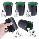 JurciCat 5 Würfelbecher Leder Set Inkl. 5 Würfelbecher und 25 Würfeln - Kniffelbecher Leder für Reisespiele Erwachsene