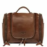 SID & VAIN große Kulturtasche Herren echt Leder - Waschtasche Dexter groß - Kulturbeutel Leder-Waschtasche Herren und Damen braun handgefertigt