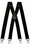 Olata Breite und Robuste X-förmige Hosenträger mit Karabinerhaken – 4 cm breit, Verstellbar, Unisex, Ideal für Arbeit und Alltag. Schwarz (Schwarz Clips)