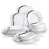 VEWEET Geschirrset 6 Personen, FIONA 24-teilig Porzellan Geschirr Set, Tafelservice Kombiservice mit je 6 Speiseteller, Dessertteller, Suppenteller und Müslischalen, Tafelservice 6 Personen