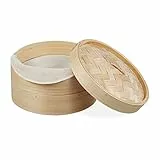 Relaxdays Bambus Dampfgarer, asiatischer Dämpfkorb mit 2 Etagen, für Dim Sum, Reis, Dampfgarer Einsa, 18 x 25 cm, Braun