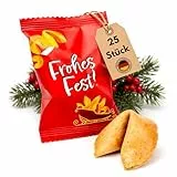 Lucky Treats Weihnachts Glückskekse - 25 Stück - Lebkuchen Geschmack - Adventskalender Füllung - Sprüche auf Deutsch & Englisch - Vegan - Made in Germany