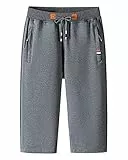 KTWOLEN Herren Sport Jogginghose Sommer Outdoor Kurze Hose Baumwolle Jogging Hose Capri Hosen Leicht Fitness Trainingshose Atmungsaktiv Sommer Shorts, Dunkelgrau, XXL