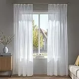 Deconovo Vorhang mit Kräuselband Wohnzimmer Stores Schal Transparent Gardinen für Schiene Schlafzimmer Leinenoptik, 229x140 cm(HöhexBreite), Weiß, 2er Set