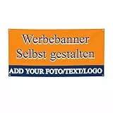 Banner Personalisiert, Werbebanner mit Text/Logo/Foto, Selbst gestalten mit Text & Bild, Individuelles Banner, für Innen & Außen, für Werbung, Anzeigen, Geburtstag, Events (90 * 180cm(M))