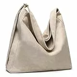 Gluckstar Damen Shopper Tasche, Große Umhängetasche mit Reißverschluss, Schultertasche aus Wildlederimitat, Handtasche für Arbeit, Uni & Alltag, Stilvolle Tote Bag (Eiskristallweiß)