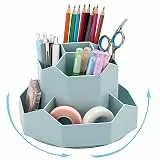 SAMSYOKI Drehbarer Stiftehalter, 360 Drehbarer Schreibtisch Organizer, Rotation Stifthalter mit 9 Fächer, Stiftköcher Aufbewahrungsbox für Stifte Bürobedarf Schulbedarf Make-up Pinsel (Blau)