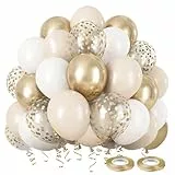 Luftballons Beige Gold, 60 Stück Luftballons Hochzeit mit Luftballons Weiß Metallic Champagner Gold Helium Ballons Nude Ballons für Hochzeit Boho Geburtstag Party Dekoration, Baby Shower, Babyparty