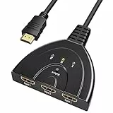 GANA HDMI Switch 3 in 1, HDMI Umschalter 3 Eingänge 1 Ausgang - 4K UHD @30Hz, Full HD 1080p @60Hz, 3D, Manueller Taster, Kompakt & Ohne Externe Stromversorgung