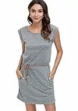 DOTIN Damen Sommerkleid Kurzarm Strandkleid Freizeitkleid Waves Tshirt Minikleid Jersey Kleid, Grau, L