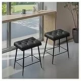 STOOLINK Barhocker 2er Set Barstuhl mit Mikrofaser-Leder, Retro Barhocker mit Fußstütze, Tresenhocker 62.5 cm hoch, Küchenhocker Ohne Lehne für Küche, Esszimmer, Bistro-Schwarz