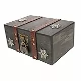 Holibanna Vintage Holz Schmuckkasten mit Schloss Robuste Antike Aufbewahrungsbox aus Holz Retro Piratenschatztruhe Dekorative Vintage Holztruhe zur Schmuck Kleinteileorganisation Graue
