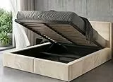 Interbeds Polsterbett 140 Hilton Bettgestell mit Lattenrost, mit Stauraum, ohne Matratze, ohne Füße, modernes Doppelbett, gepolsterter Bettrahmen, mit Bettkasten Schlafzimmerbett (Kaschmir, 140x200)