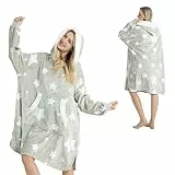 Winthome Decken Hoodie Weich Kuschelig, Kuschelpullover Damen mit Tasche und Kapuze, Decke für Erwachsene Damen Herren Geschenk, Heizkosten Sparen Grau