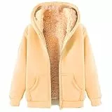 KOG Fleecejacke für Damen Winterjacke Mode Teddy Jacken Teddy Fleecejacke Einfarbig Bekleidung Pullover Jacke Teddyjacke Frauen Daunenjacke Baumwolle Beige XL