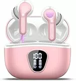 BESNOOW Bluetooth Kopfhörer, Kopfhörer Kabellos Bluetooth 5.3 In Ear, HiFi Stereo Tiefbass, 4 ENC Noise Cancelling Mic Ohrhörer, 40H Spielzeit, LED-Anzeige, Rosa