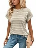 GLEENOD Tshirt Damen Sommer Waffelstrick mit Gestreiftes Rundhals Basic Tops Kurzarm Tunika Elegant Blusen Weiß Schwarz Oberteile