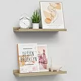 BONTEC Schweberegale, 2er-Set, 40 cm, Wandmontage, Holzregal mit Frontlippe, helle Eiche, schwebende Bücherregale für Badezimmer, Schlafzimmer, Wohnzimmer, Küche, Displayaufbewahrung, kleines Regal
