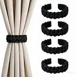 4 Stück Vorhang Raffhalter Boho gardinenhalter, Geflochtene Vorhanghalter Raffhalter Ohne Bohren für Gardinen, Vorhangverbinder für Zuhause Draußen Schlafzimmer Büro Dekorative Vorhänge - Schwarz