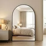 BEAUTYPEAK Bogen Wandspiegel mit Schwarz, 120x80 cm Bruchsichere Aluminiumlegierung Rahmen Badspiegel, Kann an die Wand Gelehnt oder Aufgehängt Werden, Standspiegel für Schlafzimmer, Bad und Toiletten