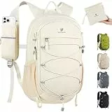 BECOJADDE 15L Kleiner Wanderrucksack Tagesrucksack Herren Damen Leichter Faltbarer Rucksack mit Brustgurt und Rückenbelüftung für Wandern Daypack Travel Rad und Ausflug, Beige