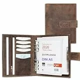 ALMADIH Leder A5 Terminplaner mit Kalender 2026 Schreibblock Premium Rindsleder BV Ledermappe Mappe Schreibmappe Organizer Terminkalender Ringbuchmappe Aktenmappe Konferenzmappe (braun vintage)