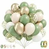 Luftballons Grüne, Ballons Geburtstag Helium,Geburtstagsdeko, 60 Stück 12 Zoll Weiß Metalle Gold Konfetti Ballons Girlande für Hochzeit Taufe Baby Shower Graduierung Wild One Party Deko